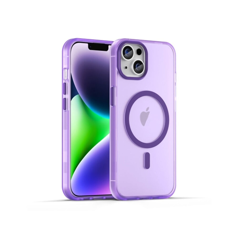 For Compatible With Iphone 14 Magsafe Frosted Translucent Tpu + Pc Full Coverage Phone Case,,For Compatible With Iphone 14 Purple 9489952029931