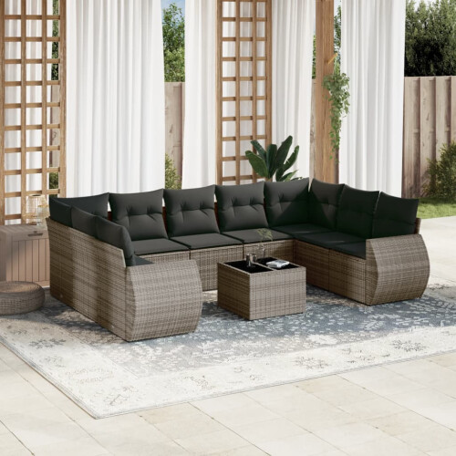 VidaXL vidaXL 10-tlg. Garten-Sofagarnitur mit Kissen Grau Poly Rattan 1