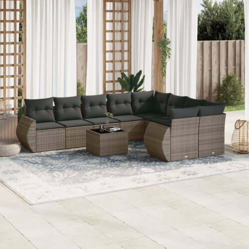 VidaXL vidaXL 10-tlg. Garten-Sofagarnitur mit Kissen Grau Poly Rattan 1