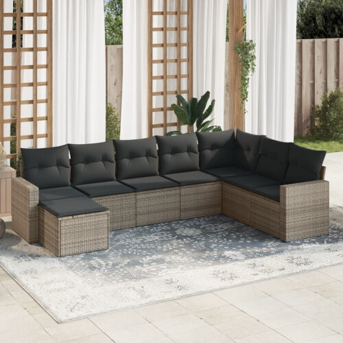 VidaXL vidaXL 8-tlg. Garten-Sofagarnitur mit Kissen Grau Poly Rattan 1