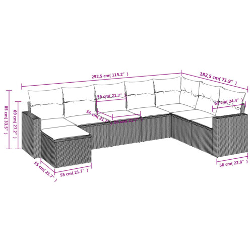 VidaXL vidaXL 8-tlg. Garten-Sofagarnitur mit Kissen Grau Poly Rattan 2