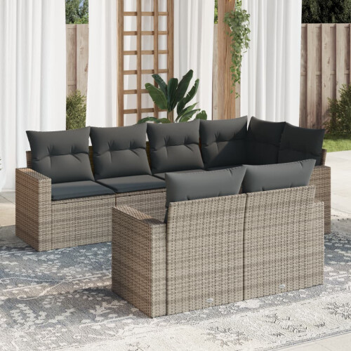 VidaXL vidaXL 7-tlg. Garten-Sofagarnitur mit Kissen Grau Poly Rattan 1
