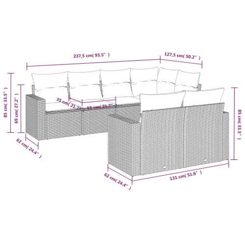 VidaXL vidaXL 7-tlg. Garten-Sofagarnitur mit Kissen Grau Poly Rattan 2