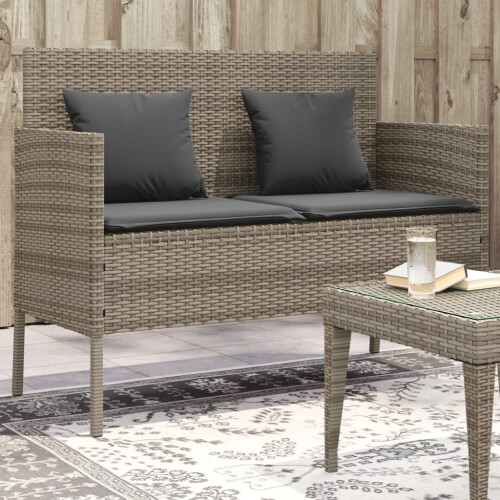 VidaXL vidaXL Gartenbank mit Kissen Grau Poly Rattan 1