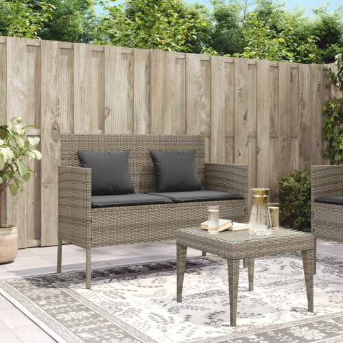 VidaXL vidaXL Gartenbank mit Kissen Grau Poly Rattan 2
