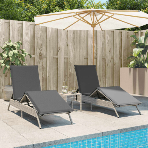 VidaXL vidaXL Sonnenliegen 2 Stk. mit Tisch Hellgrau Poly Rattan 1