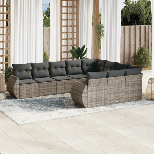 VidaXL vidaXL 10-tlg. Garten-Sofagarnitur mit Kissen Grau Poly Rattan 1
