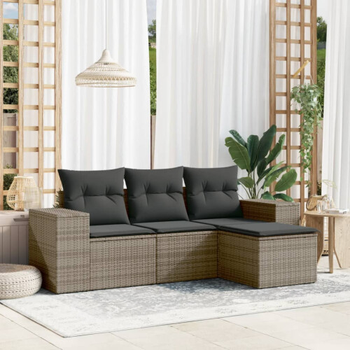 VidaXL vidaXL 4-tlg. Garten-Sofagarnitur mit Kissen Grau Poly Rattan 1