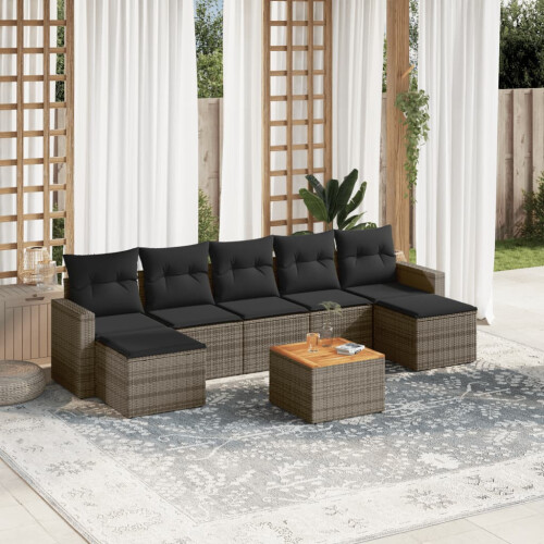 VidaXL vidaXL 8-tlg. Garten-Sofagarnitur mit Kissen Grau Poly Rattan 1