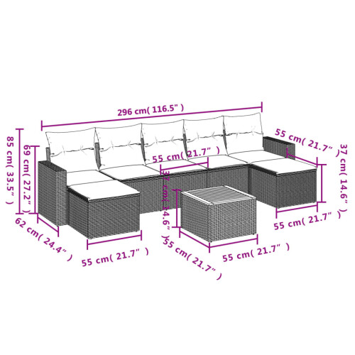 VidaXL vidaXL 8-tlg. Garten-Sofagarnitur mit Kissen Grau Poly Rattan 2