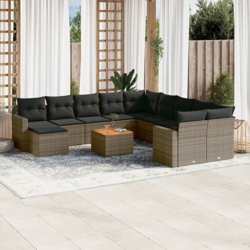 VidaXL vidaXL 12-tlg. Garten-Sofagarnitur mit Kissen Grau Poly Rattan 1