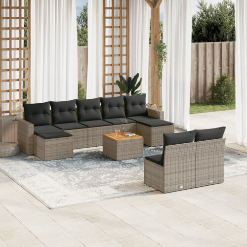 VidaXL vidaXL 10-tlg. Garten-Sofagarnitur mit Kissen Grau Poly Rattan 1