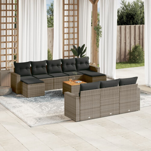 VidaXL vidaXL 11-tlg. Garten-Sofagarnitur mit Kissen Grau Poly Rattan 1