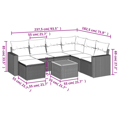 VidaXL vidaXL 8-tlg. Garten-Sofagarnitur mit Kissen Grau Poly Rattan 2