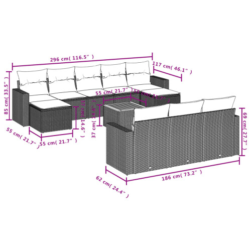 VidaXL vidaXL 11-tlg. Garten-Sofagarnitur mit Kissen Grau Poly Rattan 2
