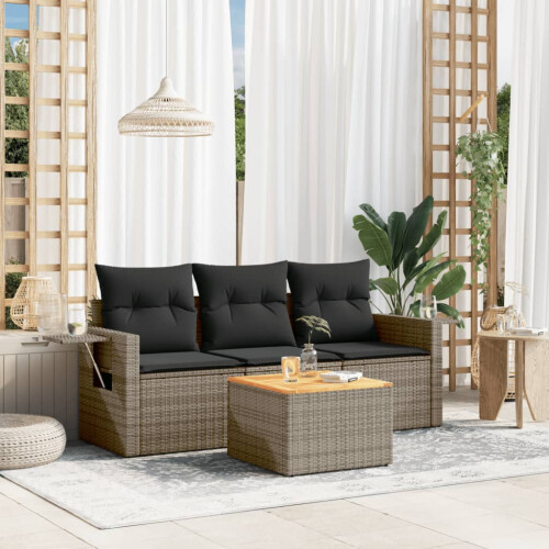 VidaXL vidaXL 4-tlg. Garten-Sofagarnitur mit Kissen Grau Poly Rattan 1