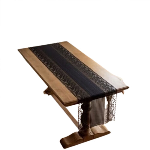 French Lace Table Runner Black Polyester 82 inch 1