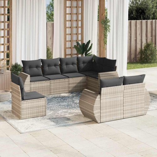 VidaXL vidaXL 8-tlg. Garten-Sofagarnitur mit Kissen Hellgrau Poly Rattan 1