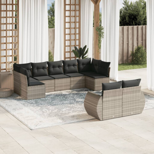 VidaXL vidaXL 9-tlg. Garten-Sofagarnitur mit Kissen Hellgrau Poly Rattan 1