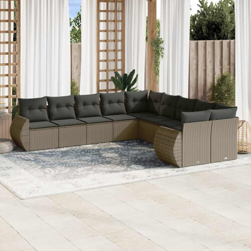 VidaXL vidaXL 10-tlg. Garten-Sofagarnitur mit Kissen Hellgrau Poly Rattan 1