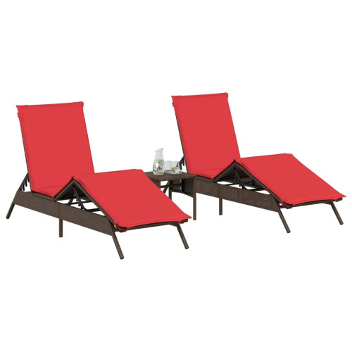 VidaXL vidaXL Sonnenliegen 2 Stk. mit Tisch Braun Poly Rattan 2