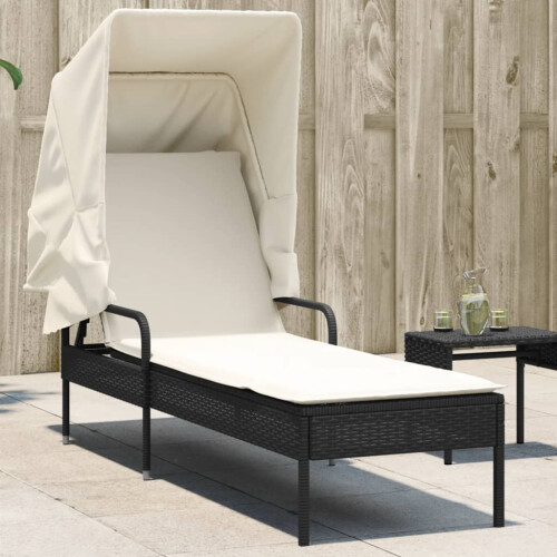 VidaXL vidaXL Sonnenliege mit Dach Schwarz Poly Rattan 1