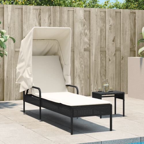 VidaXL vidaXL Sonnenliege mit Dach Schwarz Poly Rattan 2