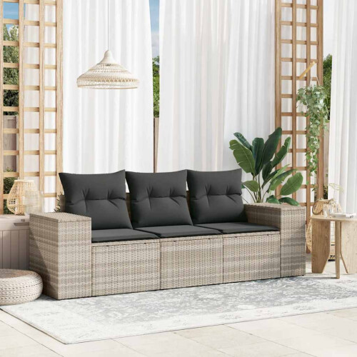 VidaXL vidaXL 3-tlg. Garten-Sofagarnitur mit Kissen Hellgrau Poly Rattan 1