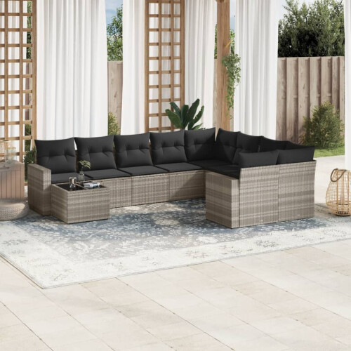 VidaXL vidaXL 10-tlg. Garten-Sofagarnitur mit Kissen Hellgrau Poly Rattan 1