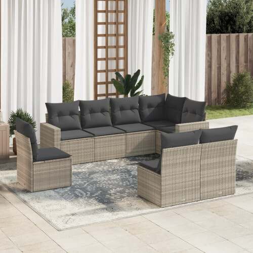VidaXL vidaXL 8-tlg. Garten-Sofagarnitur mit Kissen Hellgrau Poly Rattan 1