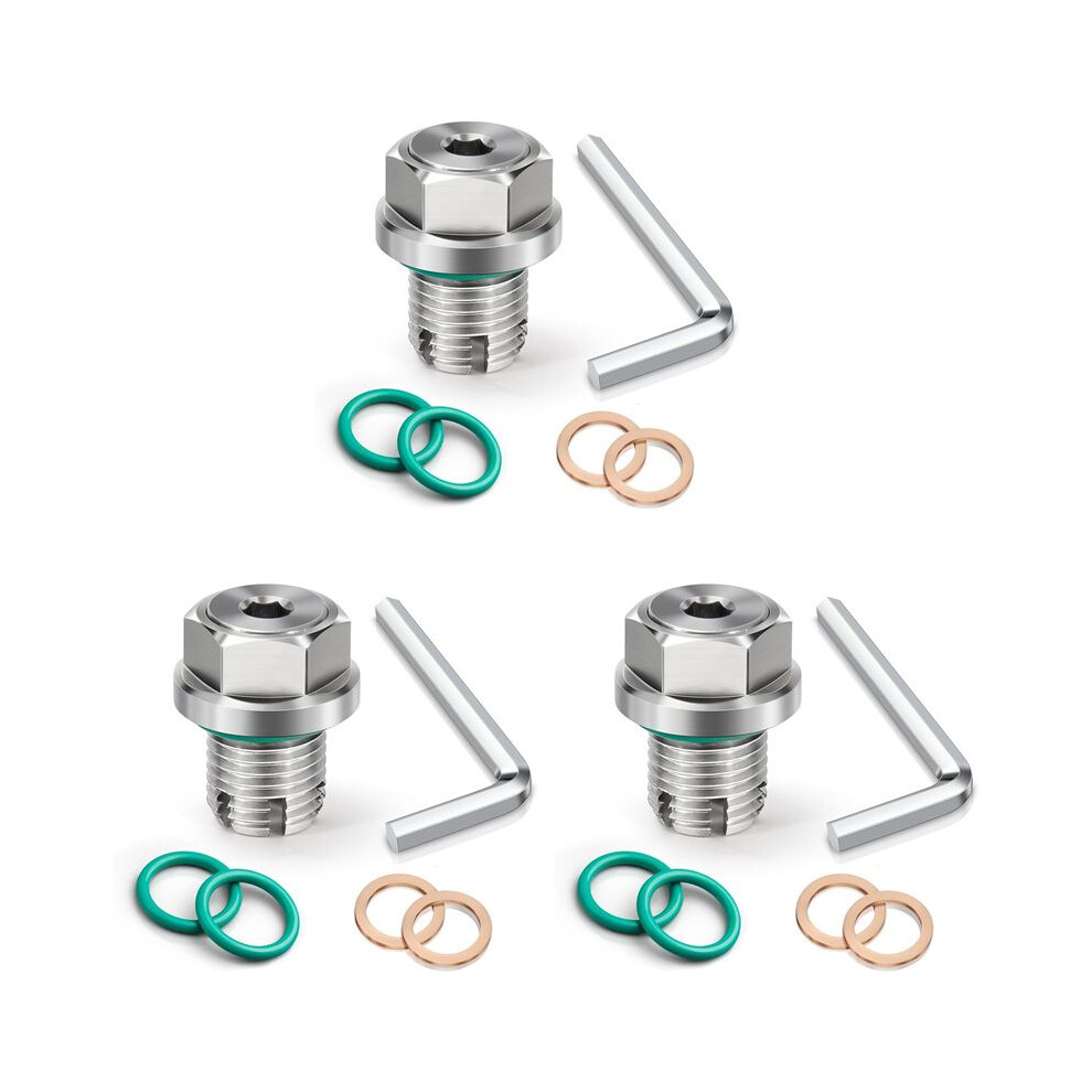 3Pcs M14.1-1.5 X 15Mm Oversize Piggyback Oil Drain Plug, Stainless Steel Self Tapping Oil Pan Thread Repair Kit 4713147235384