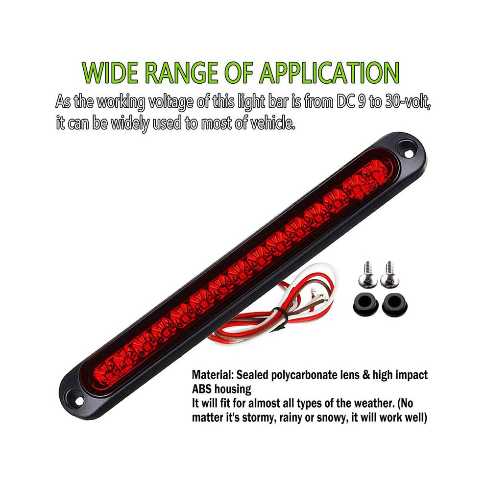 4Pcs 10Inch 15 Led Trailer Led Stop Turn Tail Third Brake Bar Strip For Heavy Duty Boats Trucks Light/Red 6034083598844