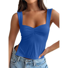 Kvinnor går ut Crop Tops Rygglösa linne sommar Y2k Basics för tonåringar Söta kläder Kungsblå L