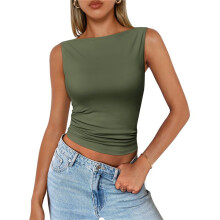Sexig Ärmlös Väst för Dammode Armégrön XL