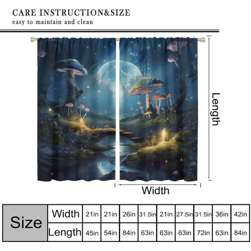 Mushroom Curtains Moon Pattern Rod Pocket Thermal Drapes 2 1