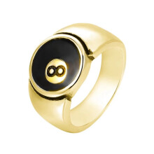 Men's Stainless Steel Billiard 8 Ball Signet Lucky Gothic Biker Ring Gold Size 6