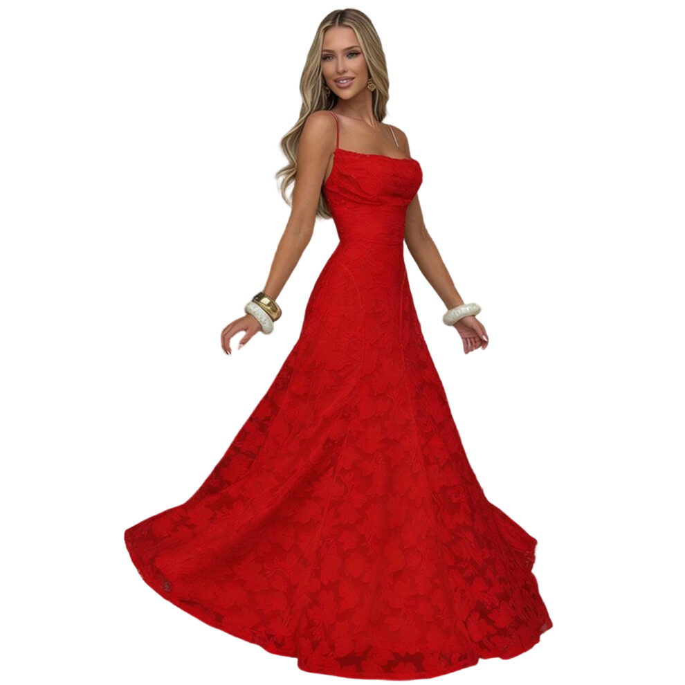 Contemporary Strappy A Line Dress Breathable Polyester-Red M