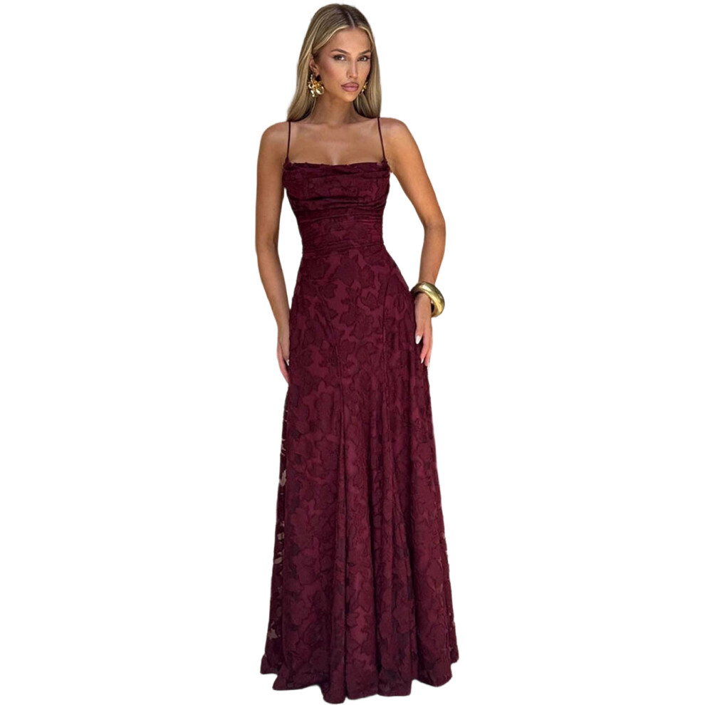 Burgundy Women's Sleeveless V Neck Dress Lightweight- Xl
