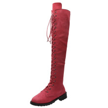 Bota feminina de camurça até o joelho, com cadarço, salto grosso, estilo militar, para o inverno, rosa choque 7(39)