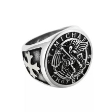 Bague pour homme en acier inoxydable, représentant l'archange saint Michel, taille 7-15-13, couleur argent.
