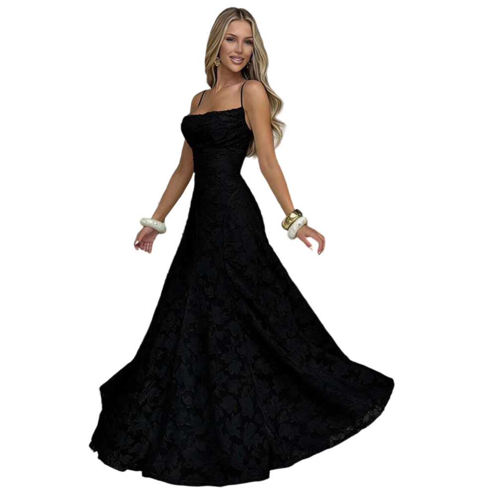 Contemporary Strappy A Line Dress Breathable Polyester-Black S