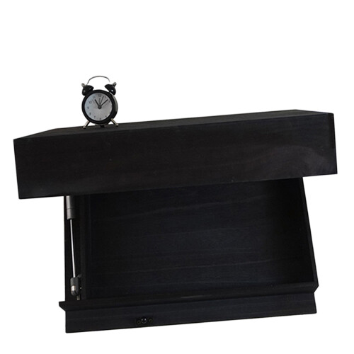 Multi Functional Wood Wall Shelf For Kitchen Bathroom-Black L