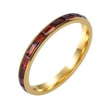 Men's and Women's Stainless Steel 2MM Personality Simplicity Novelty with Rhinestones Ring Gold Red Size 9