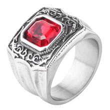 Men's and Women's Stainless Steel Classic vintage Gothic Punk Cubic Red Zirconia Ring Silver Size 7