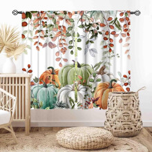 Pumpkin Curtains, Rustic Fall & Thanksgiving Maple Leaves Farmhouse Drapery for Living Room, Bedroom, Kitchen – 2 Panels, 84"x63"