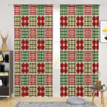 Renaiss 53x84" Rustic Red/Green Gingham Kitchen Tier Curtains, Farmhouse Boho Thermal Drapes, Linen Fabric, 2 Panels