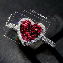 Gorgeous Women Heart Cut Cubic Zirconia Rings Silver Plated Delicate Jewelry Size 5-12-Red-6
