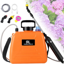 Elektrischer Gartensprenger mit Akku (2,4 Gallonen), Wiederaufladbar, 3 Sprühdüsen und Verstellbarem Tragegurt