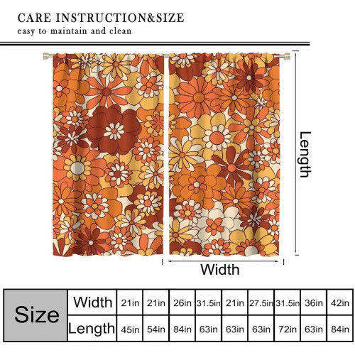 Boho Orange Daisy Curtains 63x63 inches 1