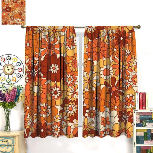 Boho Orange Daisy Curtains 52x84 inches 2